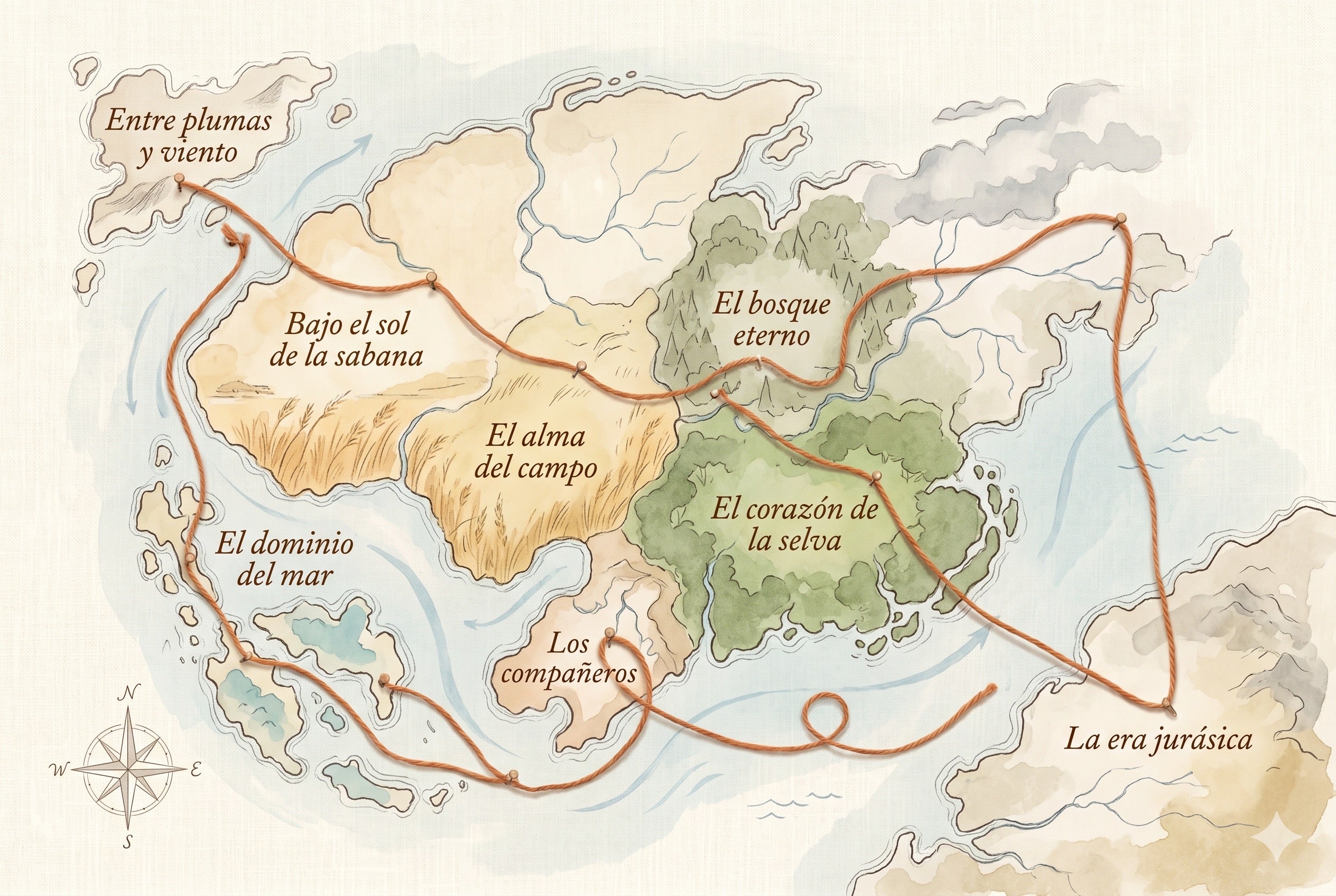 Mapa ilustrado del universo Motiguetes con sus ocho mundos